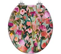 Round Toilet Seat Abstract Vintage Print Blue Butterflies den Lines White Resin Toilet lid Quietly Close Quick Release Hinges Decorative Seat Cover Easy to Clean Install (Color8)
