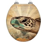 Round Toilet Seat Aged Paper Sea Turtle Illustration Light Resin Toilet Seat Quietly Close Quick Release Hinges Decorative Toilet Seat with Cover Easy to Install Style 3 Round