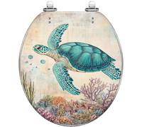 Round Toilet Seat Aged Paper Sea Turtle Illustration Light Resin Toilet Seat Quietly Close Quick Release Hinges Decorative Toilet Seat with Cover Easy to Install Style 6 Round