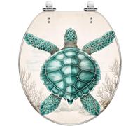 Round Toilet Seat Aged Paper Sea Turtle Illustration Light Resin Toilet Seat Quietly Close Quick Release Hinges Decorative Toilet Seat with Cover Easy to Install Style 10 Round