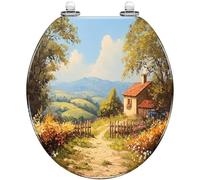 Round Toilet Seat Bear Forest Artwork Contemporary Picture Prints Pine Trees Rocky Resin Toilet Seat Quietly Close Quick Release Hinges Decorative Toilet Seat with Cover Style 3 Round