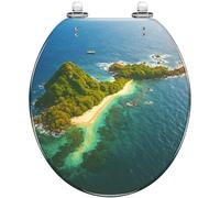 Round Toilet Seat Beautiful Bright Wide Format Deserted Tropical Resin Toilet lid with Quietly Close Quick Release Hinges Decorative Seat with Cover Easy to Clean and Install (Color4)
