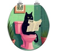 Round Toilet Seat Black Labrador Dog Bathtub White Towel Wrapped Around Its Head Resin Toilet lid with Quietly Close Quick Release Hinges Decorative Seat with Cover Easy to Clean and Install (Color2