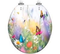 Round Toilet Seat Colorful Cute Toucan Tropical Bird Brazilian Blurred Resin Toilet lid Quietly Close Quick Release Hinges Decorative Seat with Cover Easy to Clean and Install