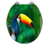 Round Toilet Seat Colorful Cute Toucan Tropical Bird Brazilian Blurred Resin Toilet lid with Quietly Close Quick Release Hinges Decorative Seat with Cover Easy to Clean and Install (Color3)