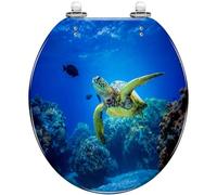 Round Toilet Seat Cyan Blue Liquid Watercolor den Stains Teal Turquoise Marble Resin Toilet lid Quietly Close Quick Release Hinges Decorative Seat Cover Easy Clean Install
