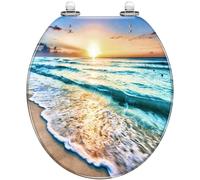 Round Toilet Seat Cyan Blue Liquid Watercolor den Stains Teal Turquoise Marble Resin Toilet lid Quietly Close Quick Release Hinges Decorative Seat Cover Easy Clean Install