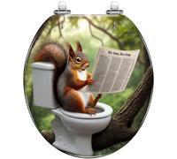 Round Toilet Seat Dachshund Dog Wearing Glasses Reading Newspaper Toilet Resin Toilet lid with Quietly Close Quick Release Hinges Decorative Seat with Cover Easy to Clean and Install (Color2)