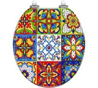 Round Toilet Seat den Elements Blue Seamless Art Deco Style Resin Toilet lid Quietly Close Quick Release Hinges Decorative Seat with Cover Easy to Clean and Install (Color1)