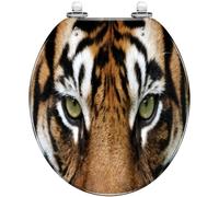 Round Toilet Seat Eyes Tiger Resin Toilet lid Quietly Close Quick Release Hinges Decorative Seat with Cover Easy to Clean and Install (Color2)