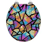 Round Toilet Seat Floral Stained Glass Blue Sky Green Leaves Resin Decorative Seat with Cover Easy to Clean and Install (Color7)