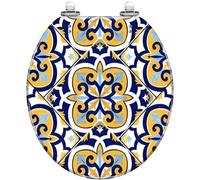 Round Toilet Seat Floral Stained Glass Blue Sky Green Leaves Resin Decorative Seat with Cover Easy to Clean and Install (Color6)