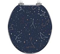 Round Toilet Seat Flowes Flower Floral Stained Glass Blue Sky Green Leaves Resin Toilet lid Quietly Close Quick Release Hinges Decorative Seat with Cover Easy to Clean and Install (Color1)