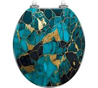 Round Toilet Seat Flowes Flower Floral Stained Glass Blue Sky Green Leaves Resin Toilet lid Quietly Close Quick Release Hinges Decorative Seat with Cover Easy to Clean and Install (Color2)