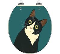 Round Toilet Seat Funny Cat Text Excuse Me were You Attempting to Resin Toilet lid with Quietly Close Quick Release Hinges Decorative Seat with Cover Easy to Clean and Install (Color3)