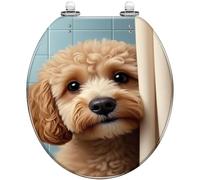 Round Toilet Seat Funny Dog Poodle Toilet Paper Bathtub Quirky Animal Dog Resin Toilet lid with Quietly Close Quick Release Hinges Decorative Seat with Cover Easy to Clean and Install