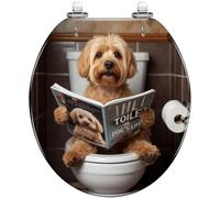 Round Toilet Seat Giraffe Enjoying Bubble Bath Cozy Yellow Bathtub Towel Rubber Duck Resin Toilet lid with Quietly Close Quick Release Hinges Decorative Seat with Cover Easy to Clean and Install (Co