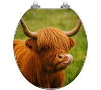 Round Toilet Seat Highland Cattle Scotland Humor Scottish Highlands Licking Photography Resin Toilet lid with Quietly Close Quick Release Hinges Decorative Seat with Cover Easy to Clean and Install