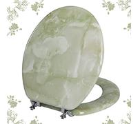 Round Toilet Seat Natural Wood Toilet Seat with Zinc Alloy Hinges, Easy to Install also Easy to Clean, Anti-pinch Marble Toilet Seat by Angol Shiold (Round, Green Marble)
