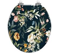 Round Toilet Seat Ocean Blue Wave with Quietly Close Quick Release Hinges Decorative Seat with Cover Easy to Clean and Install