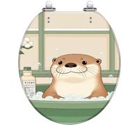 Round Toilet Seat Otter Bathtime Anime Animal Funny Bathroom Manga Toilet Resin Toilet lid with Quietly Close Quick Release Hinges Decorative Seat with Cover Easy to Clean and Install