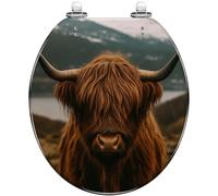 Round Toilet Seat Portrait Scottish Highland Cow Snow Forest Resin Toilet lid with Quietly Close Quick Release Hinges Decorative Seat with Cover Easy to Clean and Install (Color6)