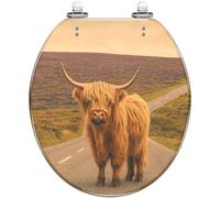 Round Toilet Seat Portrait Scottish Highland Cow Snow Forest Resin Toilet lid with Quietly Close Quick Release Hinges Decorative Seat with Cover Easy to Clean and Install (Color2)