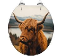 Round Toilet Seat Portrait Scottish Highland Cow Snow Forest Resin Toilet lid with Quietly Close Quick Release Hinges Decorative Seat with Cover Easy to Clean and Install (Color5)
