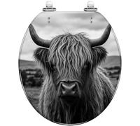 Round Toilet Seat Portrait Scottish Highland Cow Snow Forest Resin Toilet lid with Quietly Close Quick Release Hinges Decorative Seat with Cover Easy to Clean and Install (Color9)