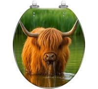 Round Toilet Seat Portrait Scottish Highland Cow Snow Forest Resin Toilet lid with Quietly Close Quick Release Hinges Decorative Seat with Cover Easy to Clean and Install (Color4)