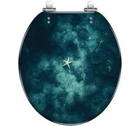 Round Toilet Seat red sea Star Ocean Floor Resin Toilet lid with Quietly Close Quick Release Hinges Decorative Seat with Cover Easy to Clean and Install (Color2)