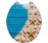 Round Toilet Seat red sea Star Ocean Floor Resin Toilet lid with Quietly Close Quick Release Hinges Decorative Seat with Cover Easy to Clean and Install (Color9)