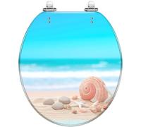 Round Toilet Seat red sea Star Ocean Floor Resin Toilet lid with Quietly Close Quick Release Hinges Decorative Seat with Cover Easy to Clean and Install (Color1)