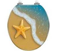 Round Toilet Seat red sea Star Ocean Floor Resin Toilet lid with Quietly Close Quick Release Hinges Decorative Seat with Cover Easy to Clean and Install (Color7)