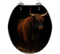 Round Toilet Seat Scottish Highland Cow Resin Toilet lid with Quietly Close Quick Release Hinges Decorative Seat with Cover Easy to Clean and Install