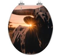 Round Toilet Seat Scottish Highland Cow Resin Toilet lid with Quietly Close Quick Release Hinges Decorative Seat with Cover Easy to Clean and Install (Color10)