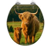 Round Toilet Seat Scottish Highland Cow Resin Toilet lid with Quietly Close Quick Release Hinges Decorative Seat with Cover Easy to Clean and Install (Color2)