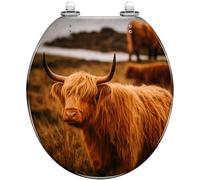 Round Toilet Seat Scottish Highland Cow Resin Toilet lid with Quietly Close Quick Release Hinges Decorative Seat with Cover Easy to Clean and Install (Color8)