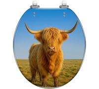 Round Toilet Seat Scottish Highland Cow Resin Toilet lid with Quietly Close Quick Release Hinges Decorative Seat with Cover Easy to Clean and Install (Color4)