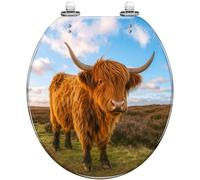 Round Toilet Seat Scottish Highland Cow Resin Toilet lid with Quietly Close Quick Release Hinges Decorative Seat with Cover Easy to Clean and Install (Color3)
