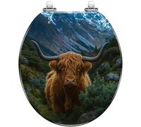 Round Toilet Seat Scottish Highland Cow Resin Toilet lid with Quietly Close Quick Release Hinges Decorative Seat with Cover Easy to Clean and Install (Color7)