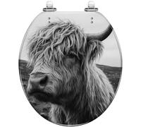 Round Toilet Seat Scottish Highland Cow Resin Toilet lid with Quietly Close Quick Release Hinges Decorative Seat with Cover Easy to Clean and Install (Color5)