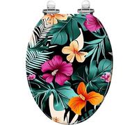 Round Toilet Seat Seamless Bright Multi Color Realistic Tropical Pattern Monstera Leaves Resin Toilet Seat Quietly Close Quick Release Hinges Decorative Toilet Style 8 Elongated