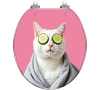 Round Toilet Seat Sleepy Kitten Yellow Inflatable Pool Float Surrounded Resin Toilet lid with Quietly Close Quick Release Hinges Decorative Seat with Cover Easy to Clean and Install (Color9)