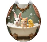 Round Toilet Seat Sleepy Kitten Yellow Inflatable Pool Float Surrounded Resin Toilet lid with Quietly Close Quick Release Hinges Decorative Seat with Cover Easy to Clean and Install (Color6)