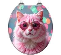 Round Toilet Seat Sleepy Kitten Yellow Inflatable Pool Float Surrounded Resin Toilet lid with Quietly Close Quick Release Hinges Decorative Seat with Cover Easy to Clean and Install (Color10)