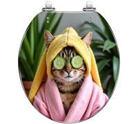 Round Toilet Seat Sleepy Kitten Yellow Inflatable Pool Float Surrounded Resin Toilet lid with Quietly Close Quick Release Hinges Decorative Seat with Cover Easy to Clean and Install (Color5)