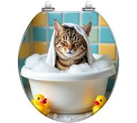 Round Toilet Seat Sleepy Kitten Yellow Inflatable Pool Float Surrounded Resin Toilet lid with Quietly Close Quick Release Hinges Decorative Seat with Cover Easy to Clean and Install (Color8)