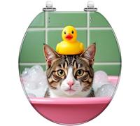 Round Toilet Seat Sleepy Kitten Yellow Inflatable Pool Float Surrounded Resin Toilet lid with Quietly Close Quick Release Hinges Decorative Seat with Cover Easy to Clean and Install (Color4)