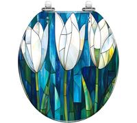 Round Toilet Seat Stained Glass Floral Flowers Mosaic Tiles Resin Toilet lid Quietly Close Quick Release Hinges Decorative Seat with Cover Easy to Clean and Install (Color8)